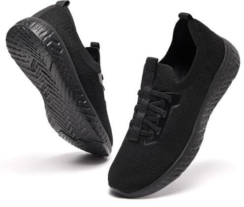 Mioceko Basket Femme Chaussure de Sport Slip on Léger Confortable Running Sneaker Respirantes Fitness Jogging Gym Outdoor sans Lacets Mode Sneakers Noir 40 EU