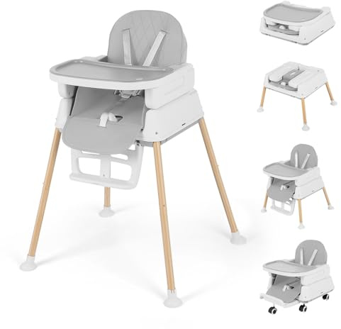 5-in-1 Baby High Chair, Convertible Booster & Play Chair, Portable Foldable Lightweight, Easy to Clean with Tray, for Babies Toddlers 6-36 Months, Gray