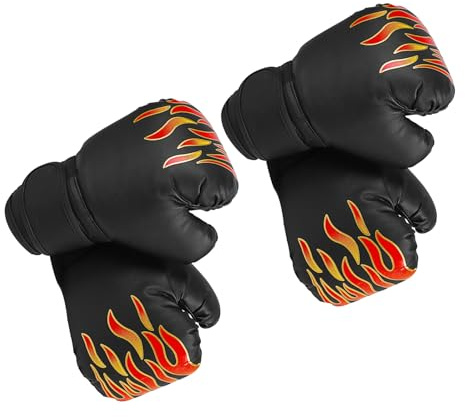 DECOMELODY 2 Pairs Boxing Gloves PU Leather 6oz Black Flame Pattern, Youth Training Sparring Gloves for Boys and Kickboxing and Martial Arts