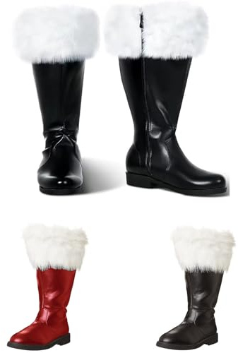 Bottes Père Noël Homme avec Fausse Fourrure Blanche Bottes Monochromes pour Hommes Longueur Moyenne Botte avec Fermeture Éclair Latérale Botte d’Hiver Chaudes pour Noël Déguisement, (01 Black, 41)