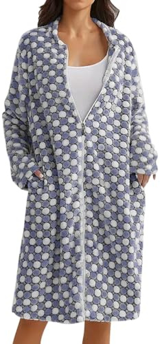 YOSUWOAI Bata para mujer mullida, bata de sauna acogedora bata con cremallera, ropa de dormir de franela, bata de baño suave, para otoño e invierno, O azul., M