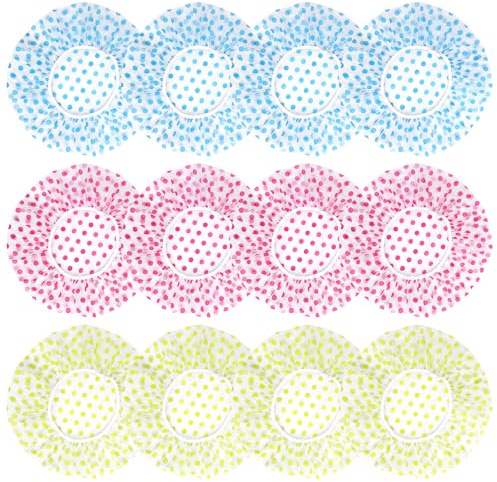 12 Stück Duschhaube Wiederverwendbare für Damen und Herren, Shower Cap Dicke Durchsichtige Elastische Wasserdicht, Duschhauben, für Salon, Spa, Hotel, Dusche
