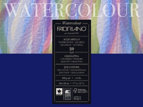 Bloc de acuarela para acuarela, 24 x 32 cm, 20 hojas, 300 g/m², 25% algodón