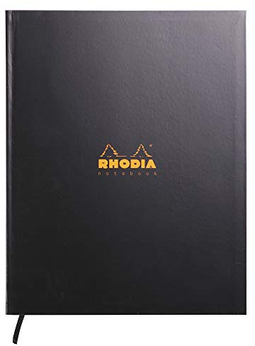 RHODIA 190401C - Black Semi-Rigid Notebook A4+ | Small Tiles | 160 Detachable Pages - White Clairefontaine Paper 90g - Bookmark Ribbon - Rhodiactive
