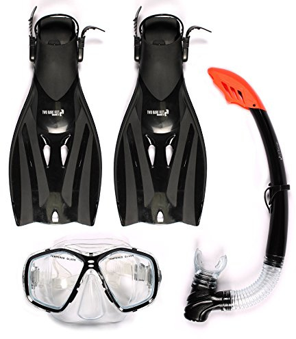 Two Bare Feet Mask, Snorkel & F52 Fins Scuba Complete PVC Snorkelling Dive Combo Set (Black, L/XL (UK9 - UK13))