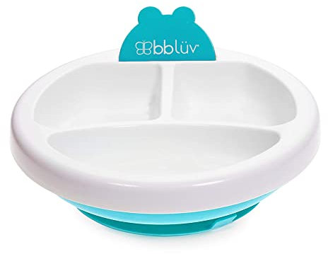 bblüv Assiette Chauffante Vivande pour Enfants avec Compartiment, Bleu Ciel