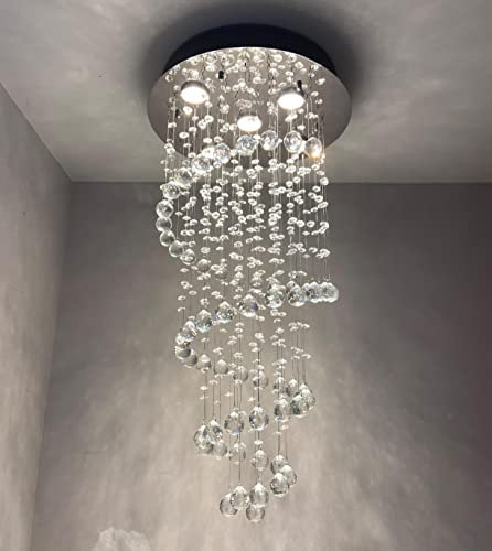 Eleganti luci a spirale in cristallo a sospensione, A1A9 Clear K9 Crystal Raindrop LED Plafoniere Cromo Montaggio a filo Lampada a sospensione Apparecchio per soggiorno Sala da pranzo Scala Foyer