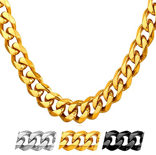 U7 Mens Cuban Chain, Gold Chains Necklace for Men Hip Hop, 9mm Width 18 Inch 46cm Length, Stainless Steel Necklaces Curb Link, Sturdy Big Chunky Neck Jewellery for Layering, Gift for Boyfriend