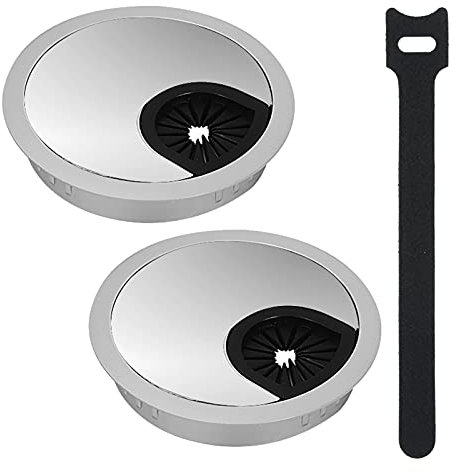JatilEr 2Pcs Desk Grommet 80mm, Office Desk Cable Hole Cover Metal with 1 Cable Ties (Pearl Chrome)