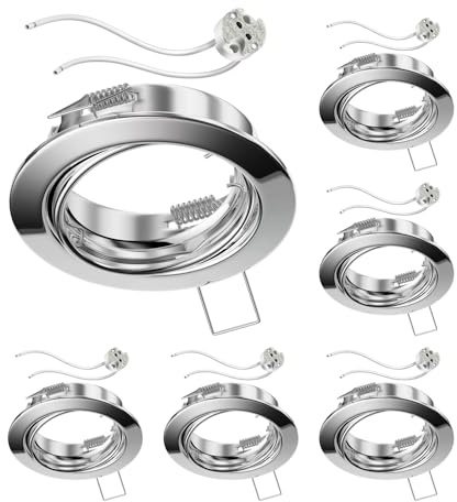 ledscom.de 6 Pieces Ceiling recessed Frame Fere recessed Frame Chrome swivelling (LED/Halogen/MR16/50mm) incl. GU5.3 Socket