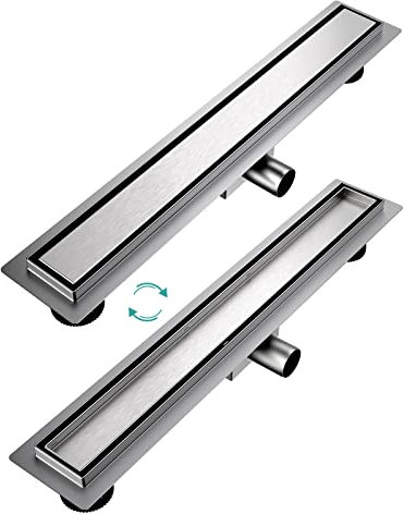 EMKE Canalina per doccia, 60 cm, in acciaio inox, piastrellabile, set completo di scarico per doccia, sifone con antiodore e filtro per capelli, scarico doccia, doppio lato per bagno