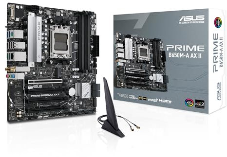 ASUS Prime B650M-A AX II AMD B650 AM5 Ryzen™ Desktop 9000 8000 & 7000 Micro-ATX mATX Motherboard, DDR5, PCIe 5.0 M.2, 2.5Gb LAN, Wi-Fi 6, DisplayPort, HDMI®, USB 3.2, USB 3.2 Type-C®, BIOS Flashback™