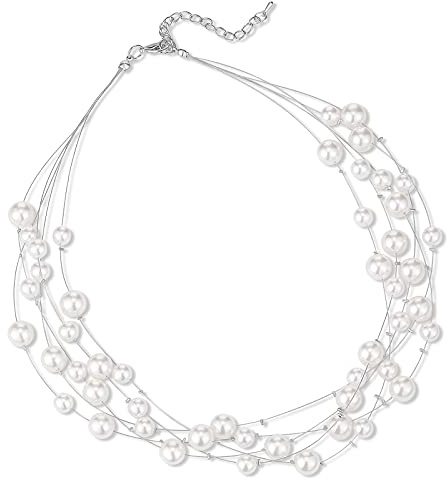 FULU AUTUMN Collana di Perline Grandi per Donna Set di Collana Bracciale e Orecchini con Perline Rotonde Set Gioielli Donna 3 Pcs Regalo Compleanno per Lei(55-White)