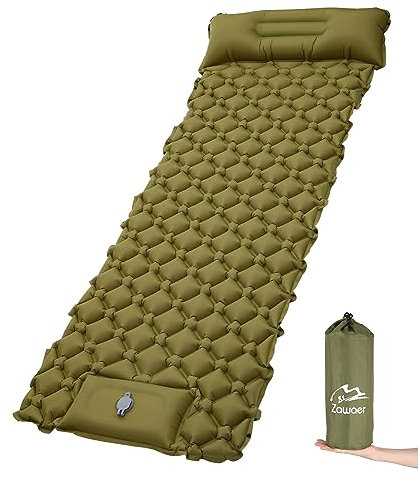 Zawaer Matelas De Camping Autogonflant - Coussin d'Air Ultraléger, Matelas Gonflable Avec Pompe à Pied, Tapis De Sol, Tapis De Couchage Pour Voyage, Plage, Tente