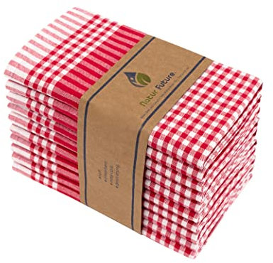 NATUR FUTURE® Geschirrtücher – 10er Set (Rot, 45x65cm) – Baumwolle, Vintage Karo-Design, mit Aufhänger – Saugstark & Langlebig – Küchenhandtücher, Trockentücher, Putzlappen