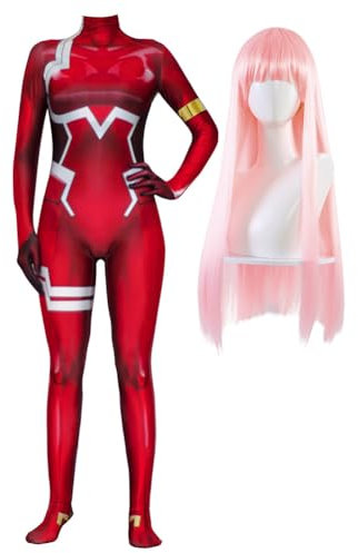 Tongyundacheng Darling in The FRANXX Zero Two Costume Cosplay Red Body con parrucca Halloween Costume da combattimento per donne