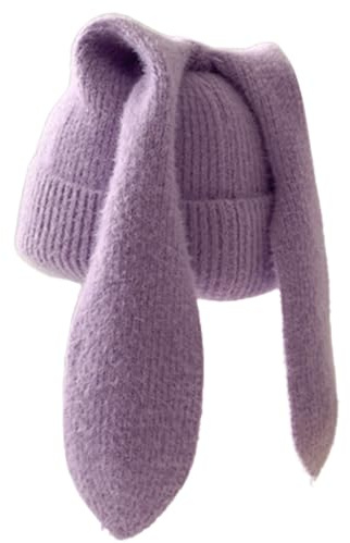 MEINICY Women Bunny Beanies Rabbit Long Ears Cap Cute Funny Bunny Hats Knit Winter Warm Outdoor Slouchy. Girl Hat, Purple, One Size