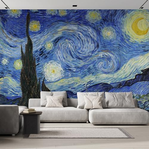 wall26 Wall Sticker/Wall Mural Starry Night by Vincent Van Gogh Dutch Impressionism, Not Peel and Stick, Non-Woven Wallpaper Decorative for Bedroom, Living Room, Office - 96x120 inches