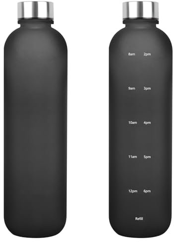 Botella de agua deportiva motivacional de 34 onzas/1000 ml; botella de agua con marca de tiempo de bebida; botella de agua deportiva a prueba de fugas; botella de plástico sin BPA, con correa para el