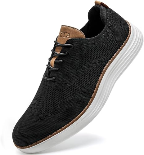 LEZTA Men's Casual Dress Sneakers Business Lightweight Oxfords Arch Support Walking Shoes(Black I Size 9.5)