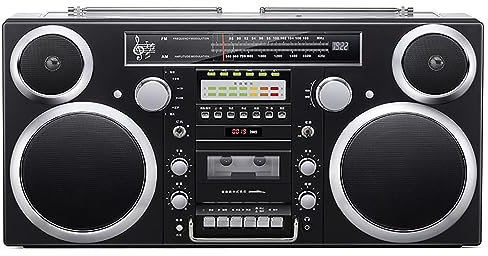Retro kassettspelare Boombox, bärbar Bluetooth CD-spelare, AM/FM-radio, CD/USB/kassett/Bluetooth/AUX-ingång, inbyggd högtalare, High Fidelity kassettboombox svart