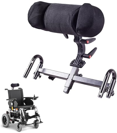 YEZMEK Appui-tête pour fauteuil roulant, coussin de soutien réglable pour le cou, PU et acier au carbone, hauteur de 30 à 50 cm, rotatif à 90° et amovible, s'adapte à la plupart des fauteuils roulants