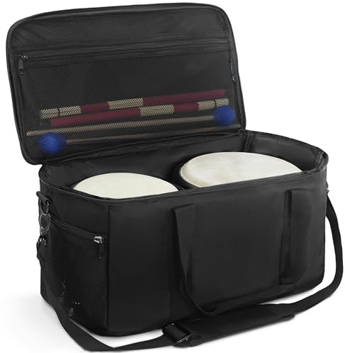 Amazing Fair Bongo Drum Bag — Standard Size — 3 Extra Pockets for Accessories, Removable Padded Shoulder Strap, Heavy-Duty Padded Case (Black)