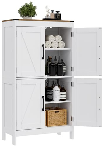 Mufico Bathroom Floor Storage Cabinet,Modern Bathroom Cabinet,Adjustable Shelves Freestanding Kitchen Pantry Bathroom Organizers and Storage,4 Doors(23.63L x 11.8W x 43.3H inch)