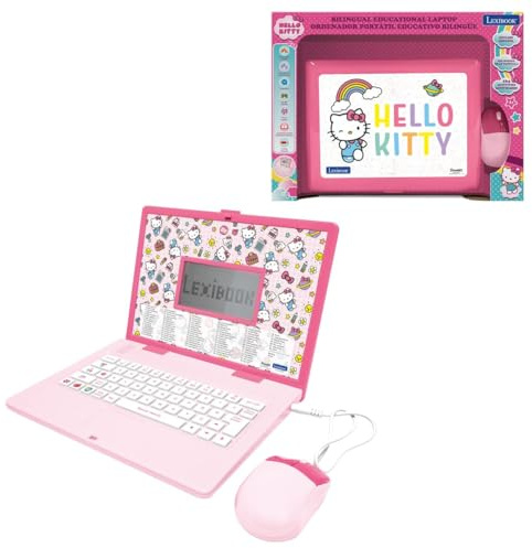 LEXIBOOK, Hello Kitty, Appareil Éducatif Portable Bilingue Anglais/Espagnol, 164 Activités de Langue, Écriture, Mathématiques, Logique, Musique et Jeux, pour Garçons et Filles, JC598HKi2