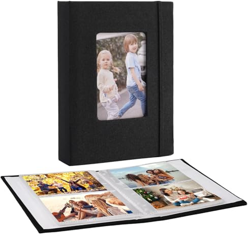 Album per Polaroid Instax Mini 2x3 Pollici, Mini Album Fotografico con Finestra Frontale – Contiene 104 Foto, Tasca Laterale, Personalizzabile per Matrimoni, Neonati, Viaggi e Altri Temi (Nero)