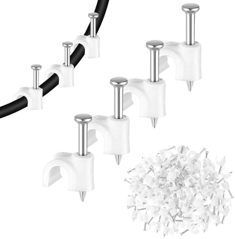 MBAIYO Kabelschellen,100 Stück Nagelschelle,kabelhalter Wand Haftclips Kabelklemmen Nage mit Eingestecktem Nagel für Starkstromkabel (4mm)