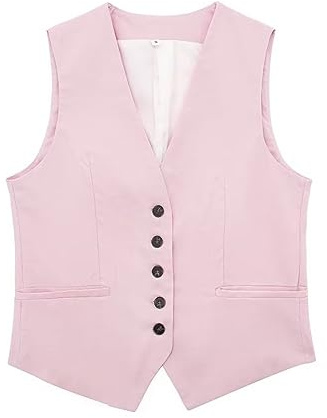 Linneväst dam kort, kostymväst dam vintage fritidsväst med knappar bikerväst ärmlös lastbilsväst rocker kort jacka lätt kofta enfärgad arbetsväst andas damväst, ROSA, XS