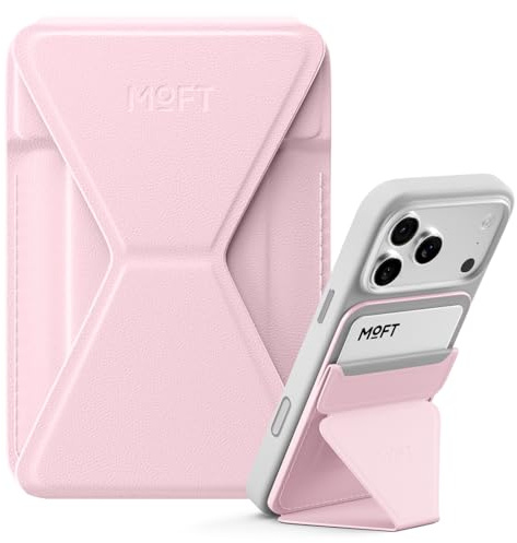 MOFT MagSafe Wallet Stand for iPhone 17/16/15/14/13/12 Series Compatible with MagSafe, MOVAS Vegan Leather Magnetic Phone Stand with 3 Viewing Angles, 2 Cards Holder,Light Pink