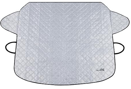 Premium Reversible Car Windscreen Cover - Two-Sided with Aluminium to Protect From Sun UV Heat Dust and Reverse to Protect Windshield From Snow Ice Frost with Wing Mirror Hooks