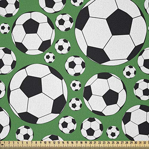 ABAKUHAUS Fußball Stoff als Meterware, Beliebte Sport-Motiv, Microfaser Stoff für Dekoratives Basteln, 1M (230x100cm),Weiß Schwarz Grün