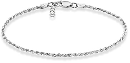 Miabella Solid 925 Sterling Silver Italian 2mm, 3mm Diamond-Cut Braided Rope Chain Bracelet for Women Men, Made in Italy (2mm - Length 6.5 Inches)