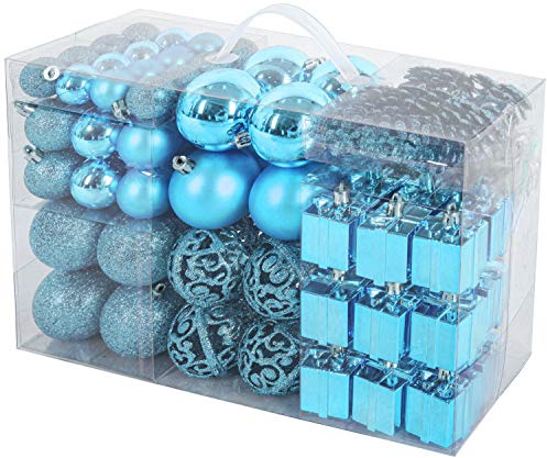 BRUBAKER 101-teiliges Premium Weihnachtskugel Set mit Baumspitze Blau - Funkelnde Christbaumkugeln für den Weihnachtsbaum