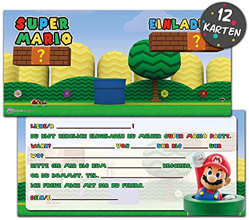 Myhomeevent Super Mario Inviti per la Festa di Compleanno dei Bambini | 12 Inviti per il Compleanno | Inviti per la Festa di Compleanno per Ragazzi e Ragazze | Festa a Tema