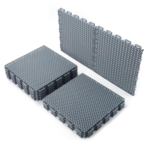 Fast-Drying Outdoor Decking for Garden, Kennel, Storage Shed, Basement, Garage, Patio, Bathroom, 10 PCS 12''x12''x0.59'' Heavy-Duty Interlocking Decking Tiles, Maximum Bearing Capacity up to 6613 LBs