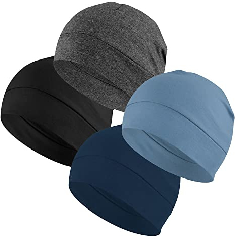 Headshion Cotton Skull Caps for Men Women,4-Pack Lightweight Beanie Sleep Hats Breathable Helmet Liner