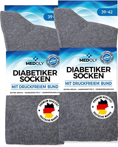 MEDOLY Diabetikerstrumpor (6 par) utan elastisk linning, med 97 % bomull, för kvinnor och män – strumpor utan irriterande sömmar, diabetikerstrumpor utan linning
