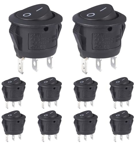 VEXUNGA Interruptor Basculante Redondo 6A 250VAC 10A 125VAC 2Posiciones 3Pines Interruptores Conmutador Palanca ON/OFF Negro para Coche Moto Electrodomésticos (10 Piezas)