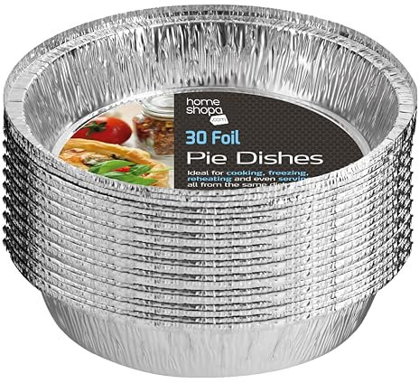 Homeshopa Aluminum Foil Pie Pan, 30 Pack Disposable Round Flan Trays, Durable Air Fryers Cooking Baking Dishes for Pie, Fruit Tarts, Quiche, Food Storage Takeaway Containers, Oven & Freezer Safe