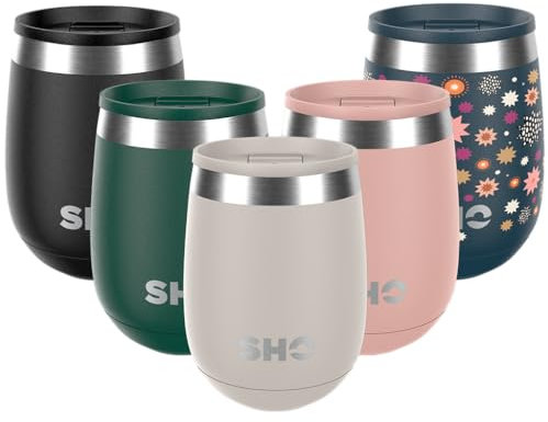 SHO Pacto – ultimative isolierte wiederverwendbare Kaffeetasse aus Edelstahl und Weinbecher ohne Stiel – 8 Stunden heiß, 12 Stunden kalt – 360 ml – BPA-frei (weiches Taupe, 360 ml)