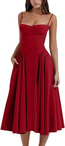 Vestito Corsetto Donna Elegante Lungo Vestiti Estivi Donna con Corsetto Senza Maniche Abito Aderente Sexy Abito da Cerimonia con Spalline Sottili Linea ad A Sexy Abito da Sera Abito da Cocktail