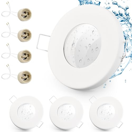GeyouLux 4x Spot LED Encastrable IP65 Cadre Avec Douille GU10, Spots de plafond en Fer Blanc, Rond plat Spots Salle de bain spot cadre d'encastrement 68mm pour extérieur- intérie