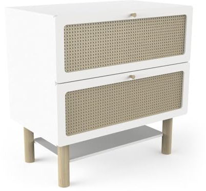 Commode Bébé 2 Tiroirs Convertible en Commode A Langer – Gamme OCHNA - Coloris Blanc Mat & Bois Hévéa - 90 x 87 x 55 cm