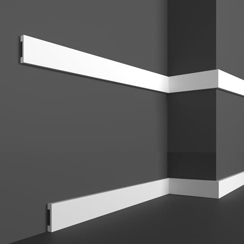 Battiscopa da 2 metri, misure 4 x 1 cm, zoccolino in duropolimero hdps (più resistente del pvc e legno) bianco pitturabile, non fa muffa - HCR504