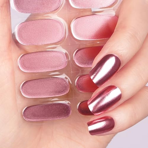 DANNI & TONI Mirror Semi Cured Nail Wraps - Soft Self-Adhesive Gel Polish Strips with 28 Stickers for Salon-Quality Manicure (Mirror Blush)