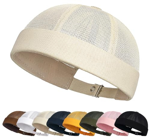 Enwokran Dockermössa Justerbar Sjömansmössa UV-skydd Dockermössa Sommarhamnshampa Fiskarmössa Unisex Mesh Brättelös Rullärmärm Hamnmössa, BEIgE, one size